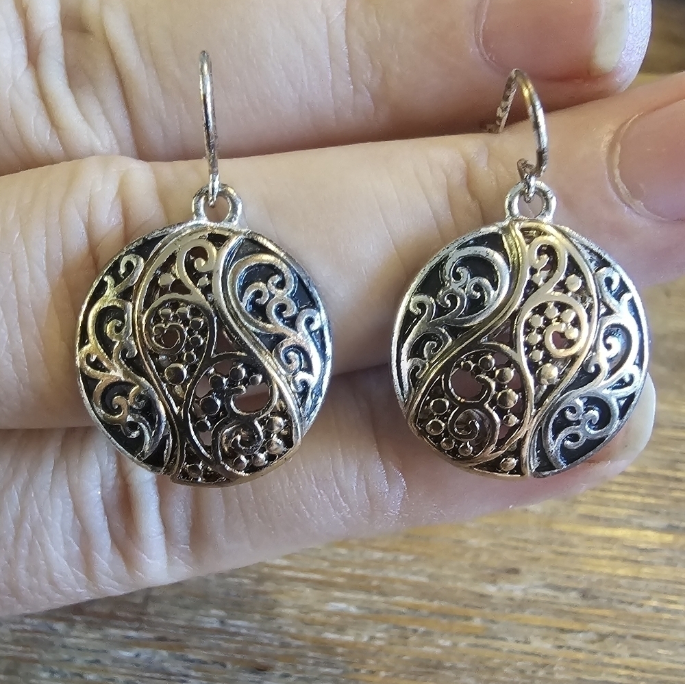 Novica Artisan Crafted Two-Tone Scrollwork Dangle Earrings